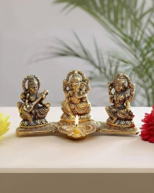 Gold Plated Lakshmi Ganesh Saraswati Idol Showpiece