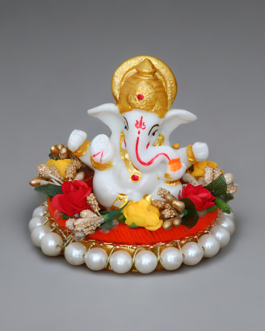 eCraftIndia Lord Ganesha Idol on Decorative Handcrafted Plate for Home and Car